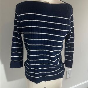 Ralph Lauren Off-Shoulder Navy and White Sweater